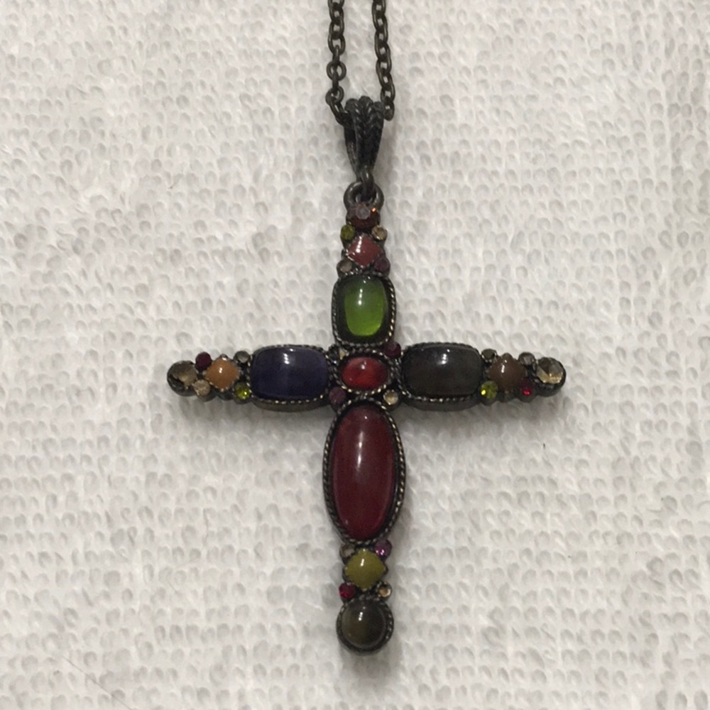 Multicolor Stone Cross Necklace